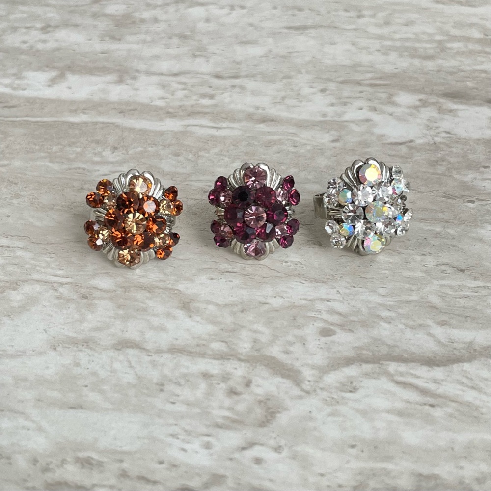 Bundle of Three Rhinestone Adjustable Rings - Picture 5 of 7